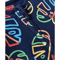 Babyhug 100 % Cotton Knit Full Sleeves Printed Romper - Navy Blue