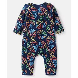 Babyhug 100 % Cotton Knit Full Sleeves Printed Romper - Navy Blue