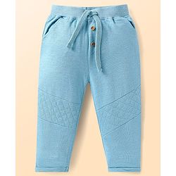 Babyhug Single Jersey Knit Collar Front-Buttons T-Shirt with Daddy Champ Embroidered and Joggers Set - Light Blue