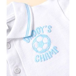 Babyhug Single Jersey Knit Collar Front-Buttons T-Shirt with Daddy Champ Embroidered and Joggers Set - Light Blue