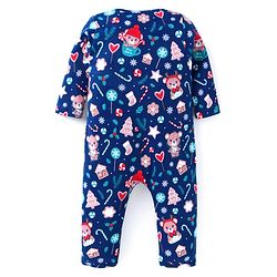 Babyhug 100% Cotton Knit Full Sleeves Front Open Romper with Christmas Theme Print - Navy Blue