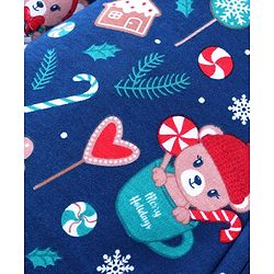 Babyhug 100% Cotton Knit Full Sleeves Front Open Romper with Christmas Theme Print - Navy Blue