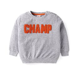 Babyhug Terry Knit Full Sleeves T-Shirt & Lounge Pant With Text Embroidered - Grey
