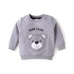 Babyhug Terry Knit Full Sleeves T-Shirt & Lounge Pant Set With Bear Patch & Text Embroidery - Grey & Black