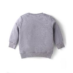 Babyhug Terry Knit Full Sleeves T-Shirt & Lounge Pant Set With Bear Patch & Text Embroidery - Grey & Black