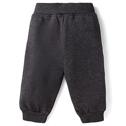 Babyhug Terry Knit Full Sleeves T-Shirt & Lounge Pant Set With Bear Patch & Text Embroidery - Grey & Black
