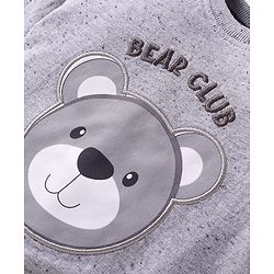 Babyhug Terry Knit Full Sleeves T-Shirt & Lounge Pant Set With Bear Patch & Text Embroidery - Grey & Black