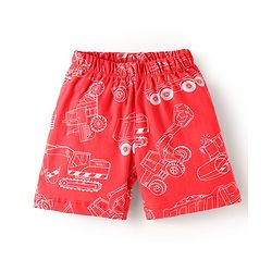 Babyhug Cotton Knit Single Jersey Half Sleeves Night Suit With Construction Vehicle Print - Red
