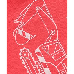 Babyhug Cotton Knit Single Jersey Half Sleeves Night Suit With Construction Vehicle Print - Red