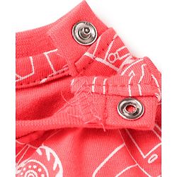 Babyhug Cotton Knit Single Jersey Half Sleeves Night Suit With Construction Vehicle Print - Red