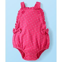 Babyhug Interlock Knit Polka Dot Printed Onesie & Full Sleeves Top With Mittens Booties & Hairband - Dark Pink