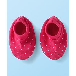 Babyhug Interlock Knit Polka Dot Printed Onesie & Full Sleeves Top With Mittens Booties & Hairband - Dark Pink
