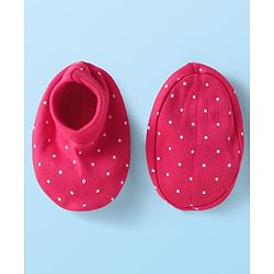 Babyhug Interlock Knit Polka Dot Printed Onesie & Full Sleeves Top With Mittens Booties & Hairband - Dark Pink