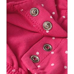 Babyhug Interlock Knit Polka Dot Printed Onesie & Full Sleeves Top With Mittens Booties & Hairband - Dark Pink
