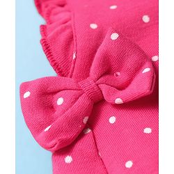 Babyhug Interlock Knit Polka Dot Printed Onesie & Full Sleeves Top With Mittens Booties & Hairband - Dark Pink