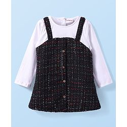 Babyhug Woven Full Sleeves Solid Colour Checkered Frock - Black