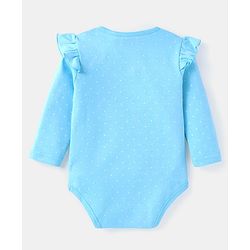 Babyhug 100% Cotton Interlock Knit Full Sleeves Onesies With Frill Detailing Text Print - Light Blue
