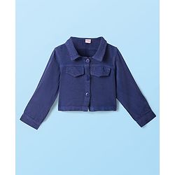Babyhug Woven Full Sleeves Solid Color Jacket & Frock with Floral Crochet - Navy Blue & White
