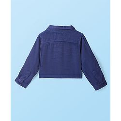 Babyhug Woven Full Sleeves Solid Color Jacket & Frock with Floral Crochet - Navy Blue & White