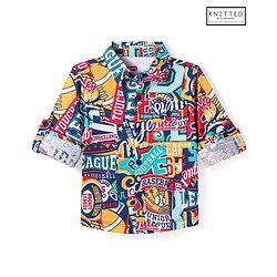 Babyhug Cotton Knit Full Sleeves Varsity Printed Shirt - Navy