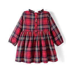 Babyhug Woven Full Peasant Sleeves Checkered Frock with Frill Detailing - Red