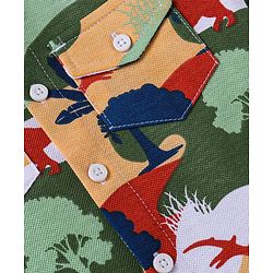 Babyhug Cotton Knit Full Sleeves Hooded Shirt With Dinosaurs Print - Peach & Green
