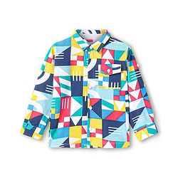 Babyhug Cotton Pique Textured Knit Full Sleeves Shirt With Abstract Print - Blue