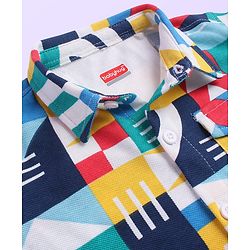 Babyhug Cotton Pique Textured Knit Full Sleeves Shirt With Abstract Print - Blue