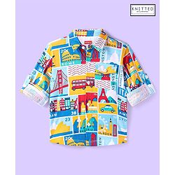 Babyhug Cotton Knit Full Sleeves Shirt With Capital Cities Print - Blue