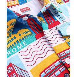 Babyhug Cotton Knit Full Sleeves Shirt With Capital Cities Print - Blue