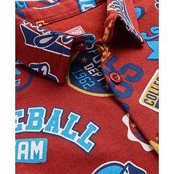 Babyhug Cotton Knit Full Sleeves Shirt With Varsity Print - Wine