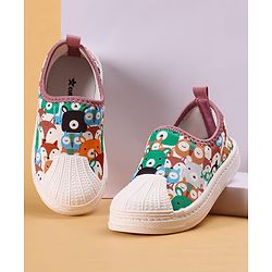 Cute Walk by Babyhug Slip on Casual Shoes with Animal Print - White & Green