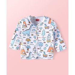 Babyhug 100% Cotton Knit Full Sleeves Front Open jhablas with Jungle Theme Print & Stripes Pack of 3 - Light Blue White & Yellow
