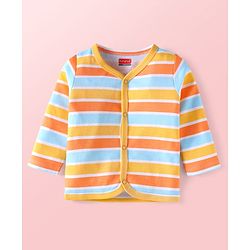 Babyhug 100% Cotton Knit Full Sleeves Front Open jhablas with Jungle Theme Print & Stripes Pack of 3 - Light Blue White & Yellow