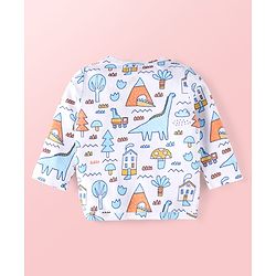 Babyhug 100% Cotton Knit Full Sleeves Front Open jhablas with Jungle Theme Print & Stripes Pack of 3 - Light Blue White & Yellow