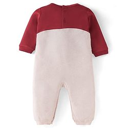 Babyhug 100% Cotton Interlock Knit Full Sleeves Romper with Raindeer Print & Applique - Dark Red & Beige