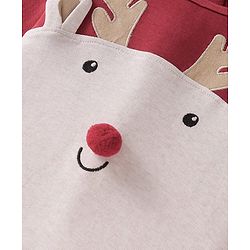 Babyhug 100% Cotton Interlock Knit Full Sleeves Romper with Raindeer Print & Applique - Dark Red & Beige