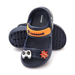 Cute Walk by Babyhug Clogs with Backstrap Gaming Applique - Navy Blue