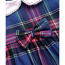 Babyhug Woven Full Sleeves Checkered Frock With Bow Applique & Stockings - Navy Blue