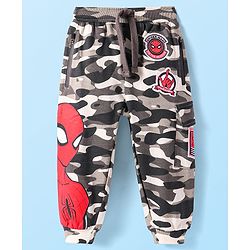 Babyhug Marvel Terry Knit Full Length Camouflage Lounge Pants with Spider Man Graphics & Badge - Black Grey