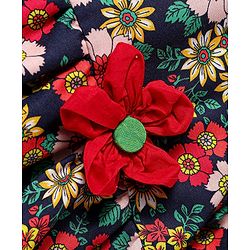 Babyhug Woven Full Sleeves Floral Printed Frock with Headband & Floral Applique - Navy Blue