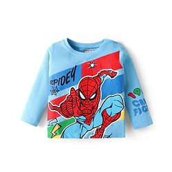 Babyhug Marvel Cotton Knit Full Sleeves T-Shirt with Spider Man Graphic - Light Blue