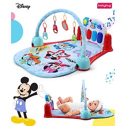 Babyhug Premium Disney Mickey & Friends Musical Baby Play Gym|Piano, Lights, Rattles & Tummy Time Mat | Fitness Rack with Hanging Rattles Interactive Learning Keyboard Piano| BIS Certified