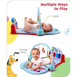 Babyhug Premium Disney Mickey & Friends Musical Baby Play Gym|Piano, Lights, Rattles & Tummy Time Mat | Fitness Rack with Hanging Rattles Interactive Learning Keyboard Piano| BIS Certified