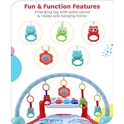 Babyhug Premium Disney Mickey & Friends Musical Baby Play Gym|Piano, Lights, Rattles & Tummy Time Mat | Fitness Rack with Hanging Rattles Interactive Learning Keyboard Piano| BIS Certified