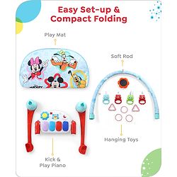Babyhug Premium Disney Mickey & Friends Musical Baby Play Gym|Piano, Lights, Rattles & Tummy Time Mat | Fitness Rack with Hanging Rattles Interactive Learning Keyboard Piano| BIS Certified