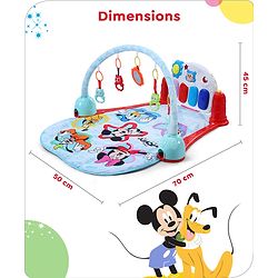 Babyhug Premium Disney Mickey & Friends Musical Baby Play Gym|Piano, Lights, Rattles & Tummy Time Mat | Fitness Rack with Hanging Rattles Interactive Learning Keyboard Piano| BIS Certified