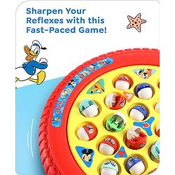 Babyhug Disney Premium Rechargeable Musical Board Fish Game with Rotating Pond| 21 Fishes & 4 Fishing Rods with Sound and Musical Gifting Toy - Red & Yellow