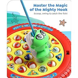 Babyhug Disney Premium Rechargeable Musical Board Fish Game with Rotating Pond| 21 Fishes & 4 Fishing Rods with Sound and Musical Gifting Toy - Red & Yellow