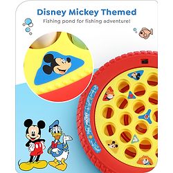 Babyhug Disney Premium Rechargeable Musical Board Fish Game with Rotating Pond| 21 Fishes & 4 Fishing Rods with Sound and Musical Gifting Toy - Red & Yellow